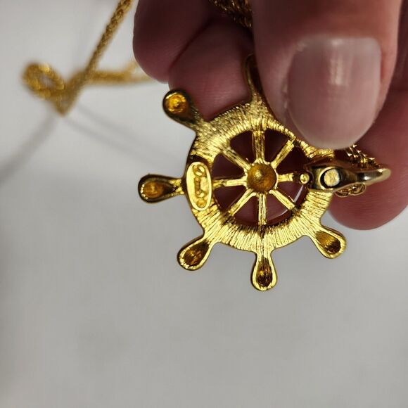 Two Necklaces Gold Toned  Red And A White Sailors Boat Steering New - Picture 5 of 11